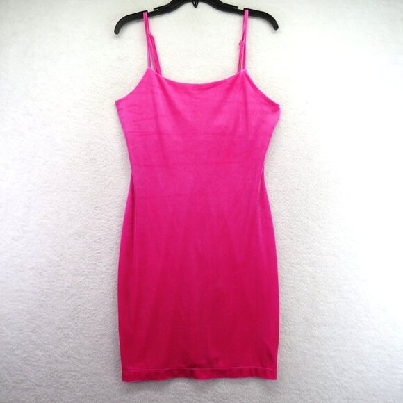 GB Dress Size Large Hot Pink Velvety Adjustable Spaghetti Strap Mini Bodycon New - Picture 1 of 10